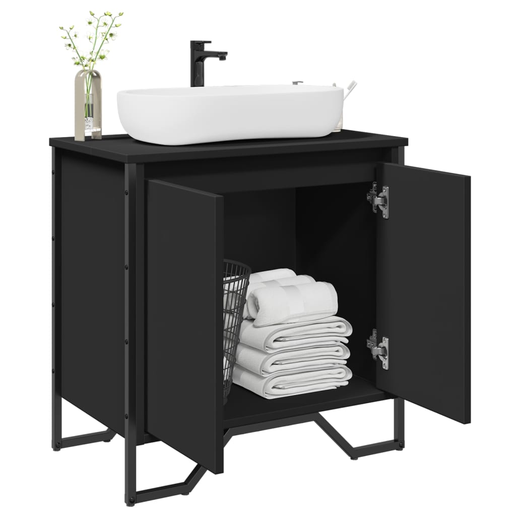 vidaXL Armario lavabo baño madera ingeniería 60x35x60 cm en color Marrón roble/Negro/Roble ahumado y más | almacenamiento funcional diseño moderno para baño dormitorio sala