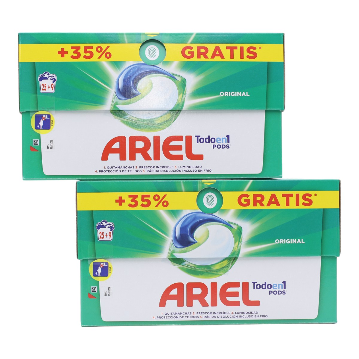 Ariel - ARIEL All-in-1 Pack de 2 cajas de Detergente 25+9 Pods (68 lavados en total) - El envase puede variar