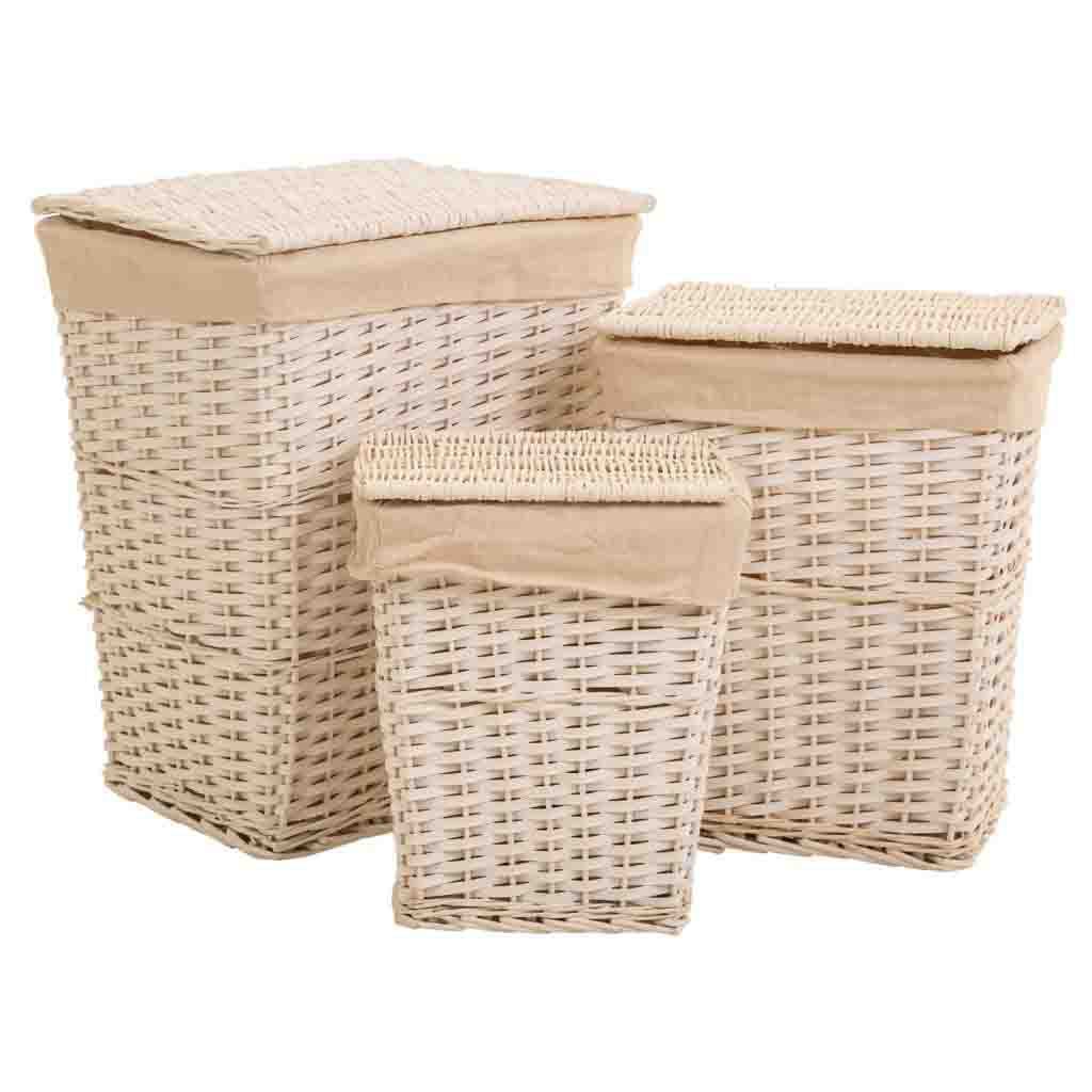 Cestos De Ropa De Mimbre Lac Blanco Forrados Set 3 Pzas 36x45x54cm, El mejor complemento para tu hogar