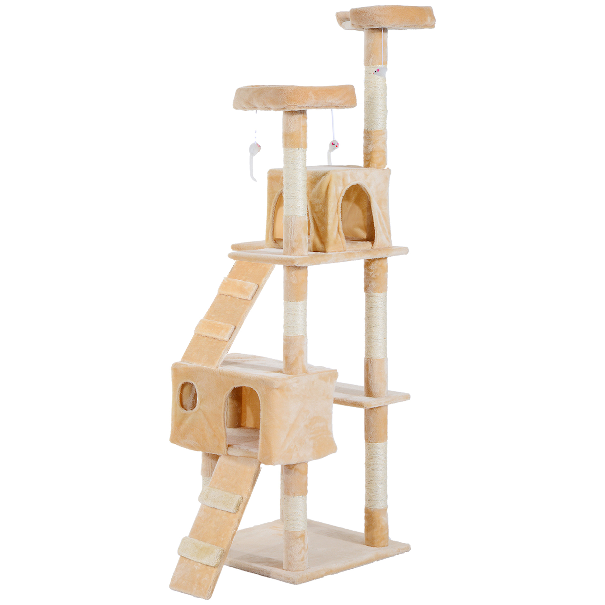 PawHut Árbol Rascador para Gatos Grande 49x49x173 cm con Múltiples Niveles con Cuevas Escaleras Juguetes Colgantes Camas Centro Actividades Sisal Gris