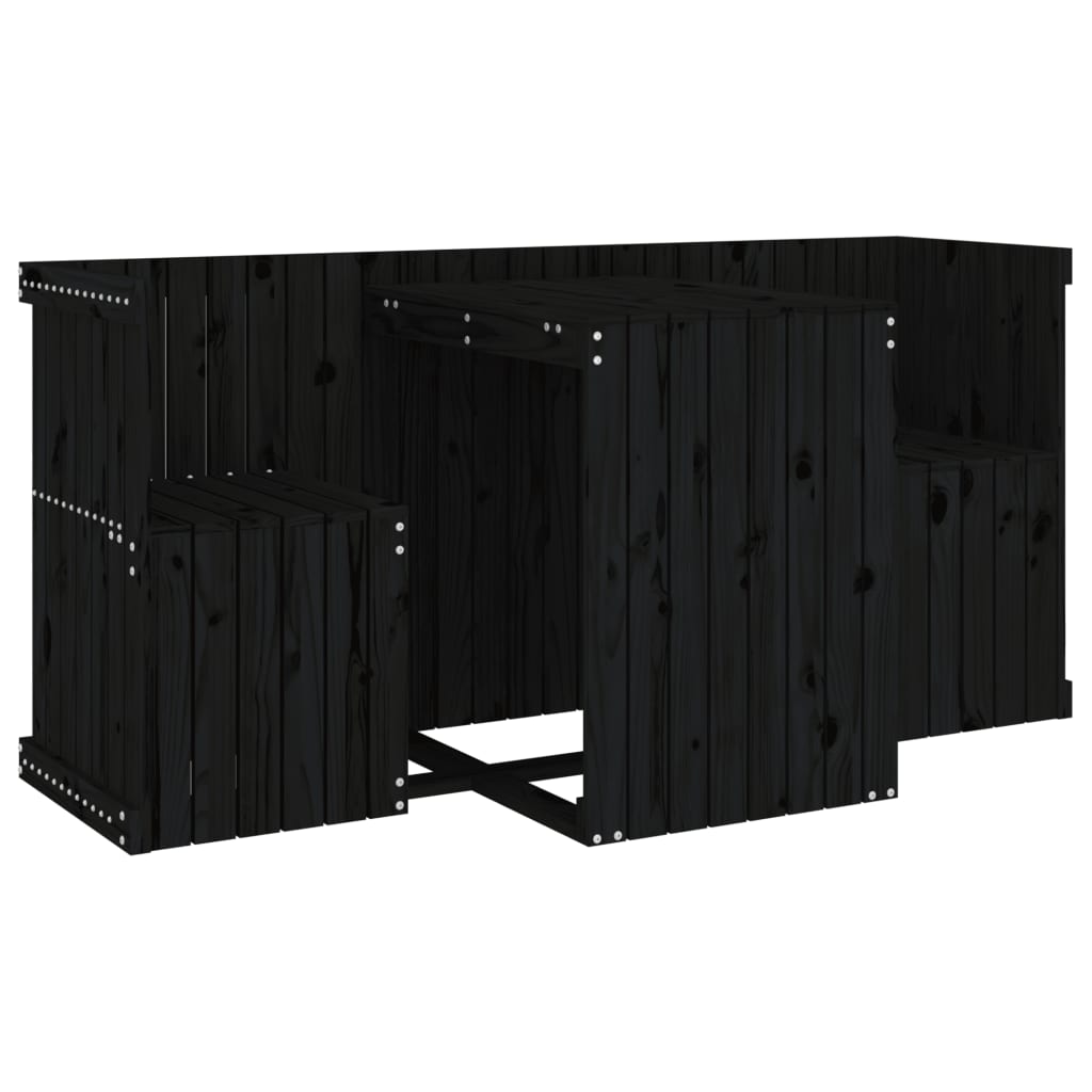 vidaXL Juego de balcón 2 plazas madera maciza de en color Pino marrón miel/Pino negro