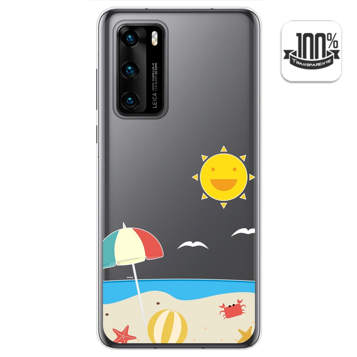 Tumundosmartphone Funda Gel Transparente para Huawei P40 diseño Playa Dibujos