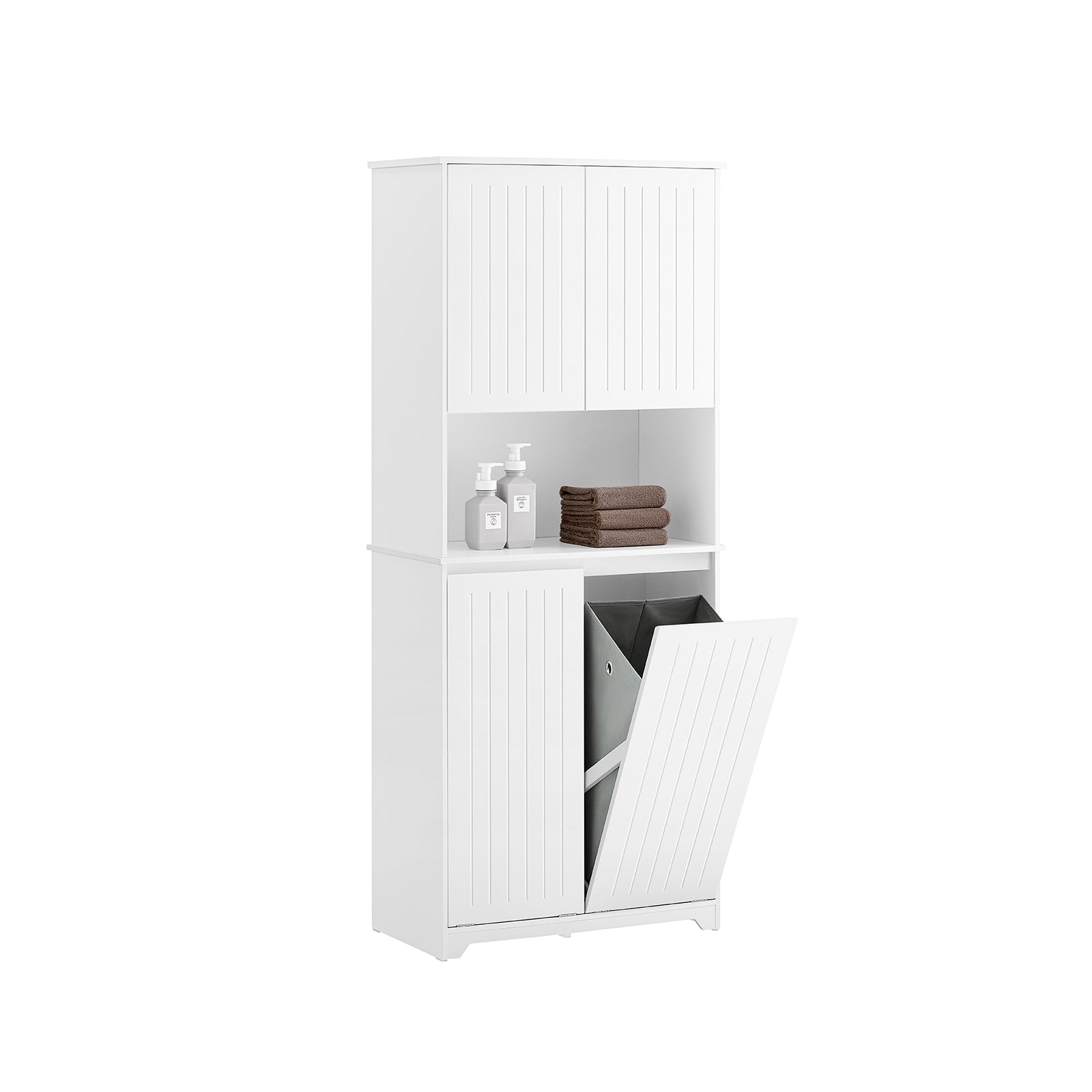 SoBuy BZR150-W Mueble Columna de Baño con 2 Estantes y 1 Compartimento Armario Alto para Baño Estanterías de Baño con 2 Cestos para Ropa Sucia 70 x 37 x 170 cm ES