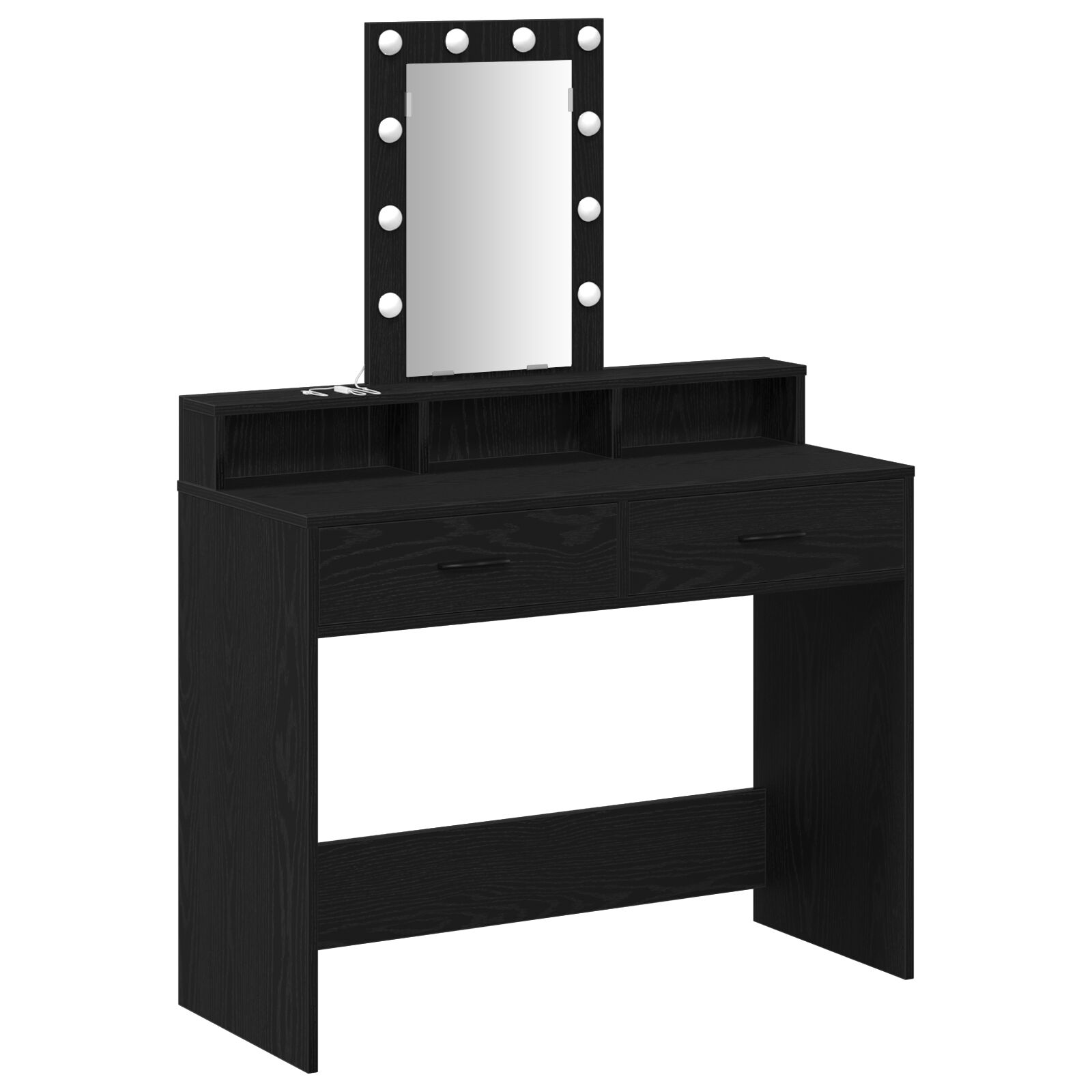 Mesa de tocador vidaXL con luces LED, Roble Negro, 100x41x140 cm