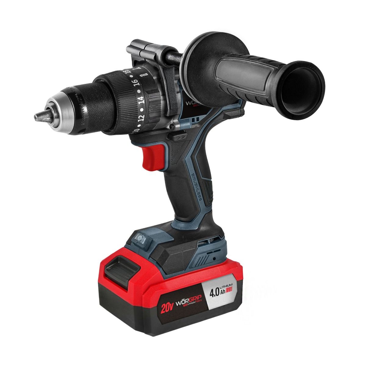 Taladro percutor WORGRIP con motor BRUSHLESS de alta intensidad con sistema de anticalentamiento incorporado