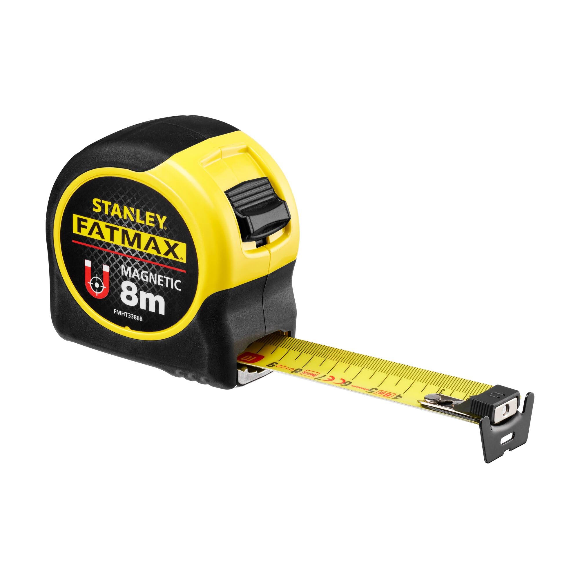STANLEY FATMAX Flexómetro Blade Armor Classic Magnético 8m, Cinta Ancha 32mm, Blindaje Termoplástico y Recubrimiento Mylar, Anti Abrasión y Corrosión, ‎FMHT0-33868