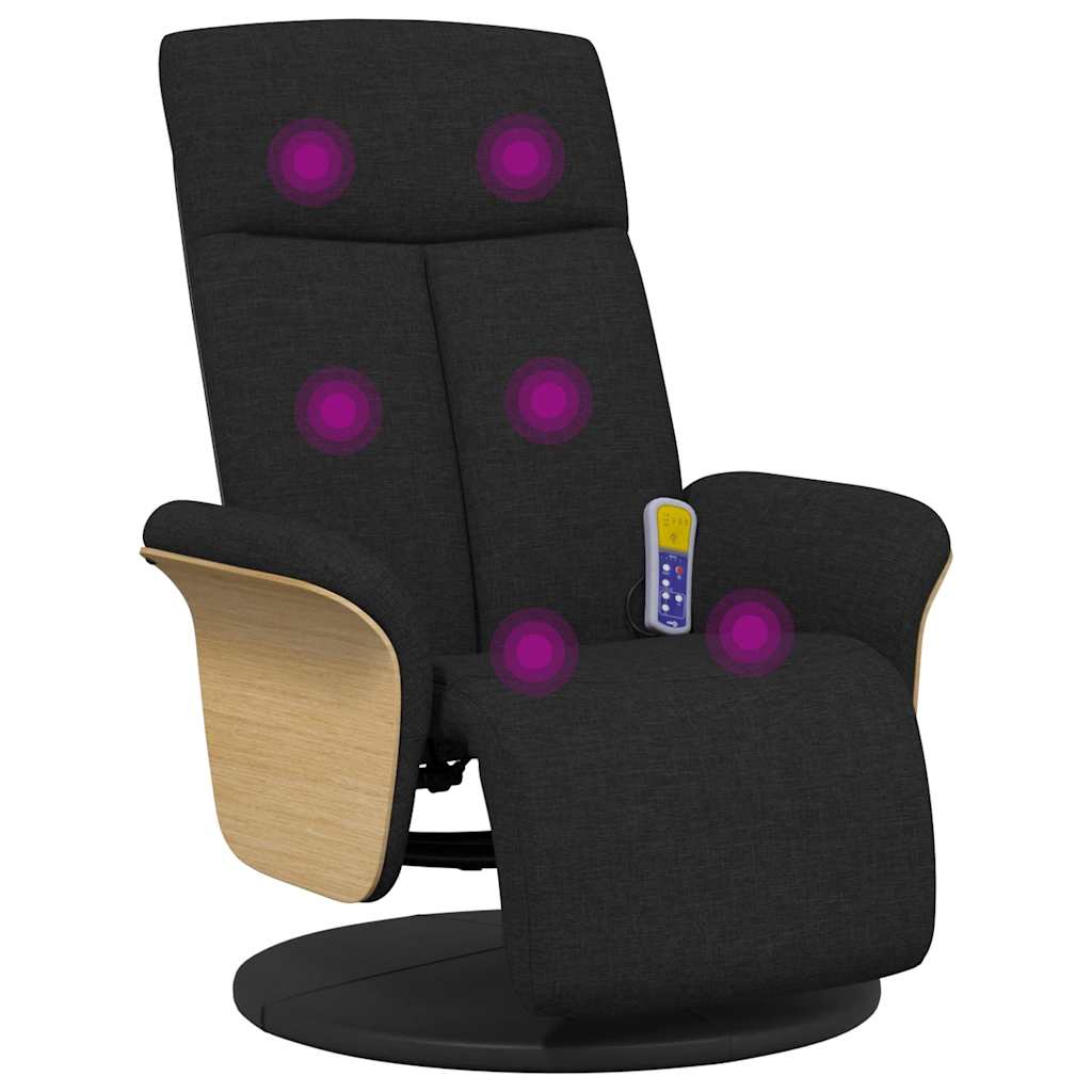 vidaXL Sillón reclinable de masaje con reposapiés tela negra