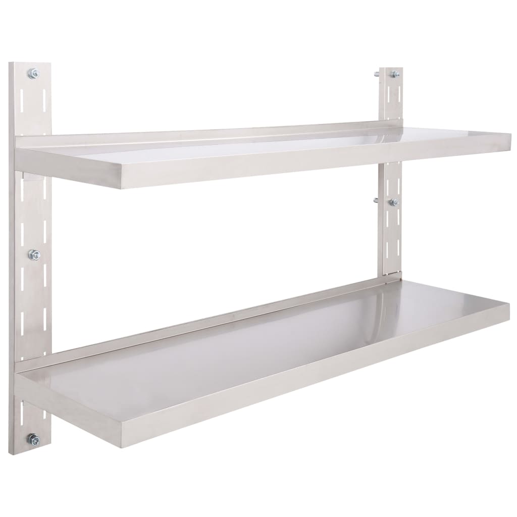 Vidaxl Estantería de Pared Flotante de Acero Inoxidable 2 Niveles 100x30 Cm