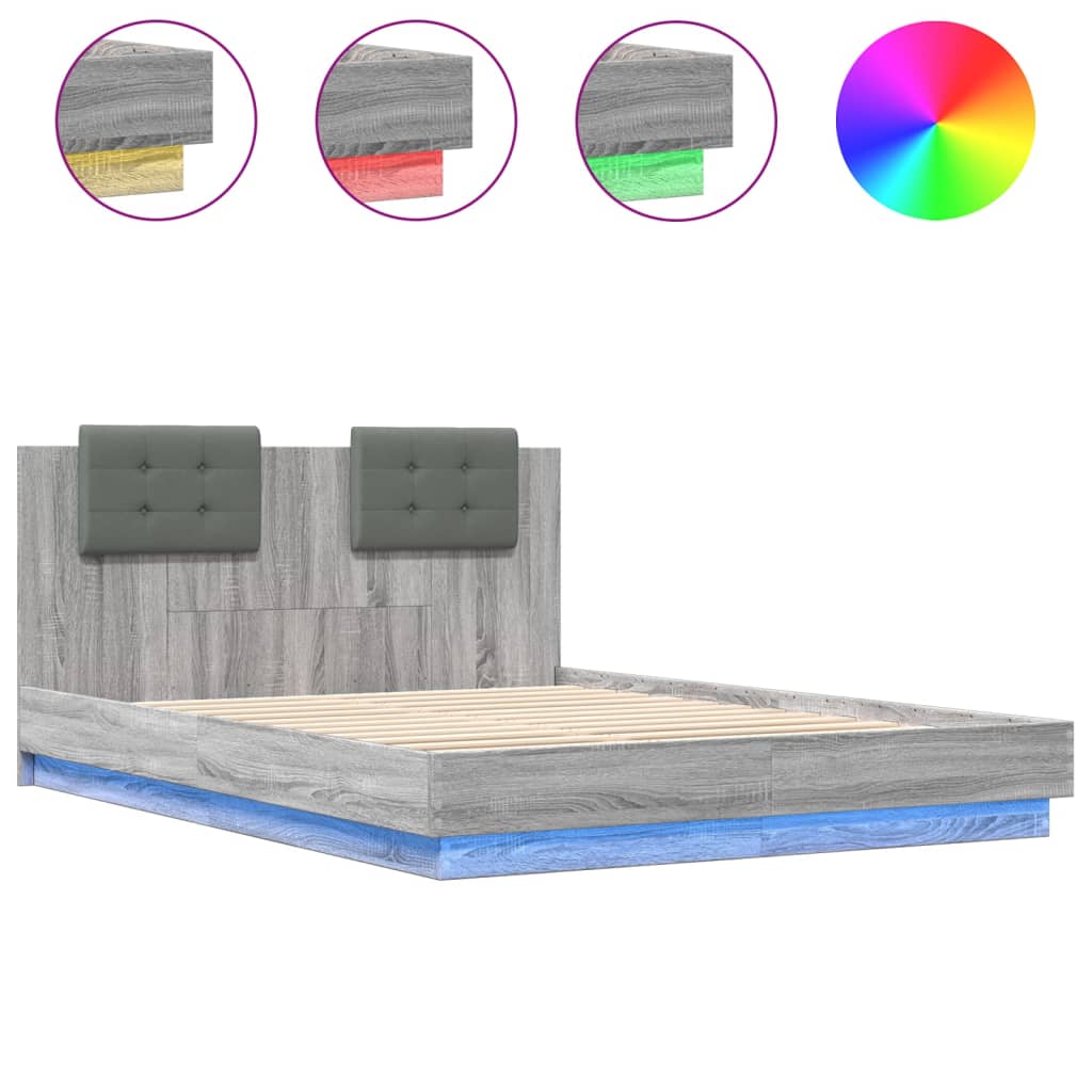 vidaXL Estructura de cama cabecero luces LED gris Sonoma 150x200 cm