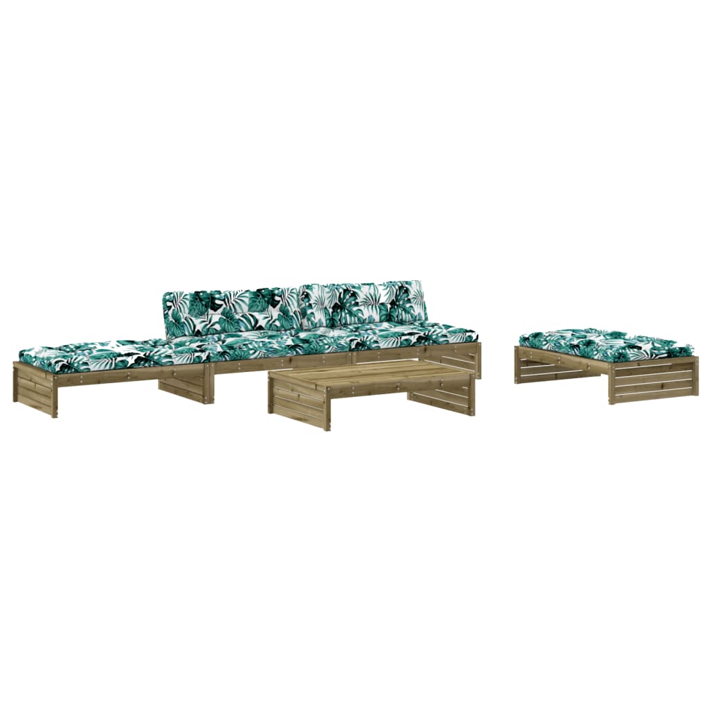 vidaXL Juego de muebles jardín 5 pzas y cojines madera pino impregnada