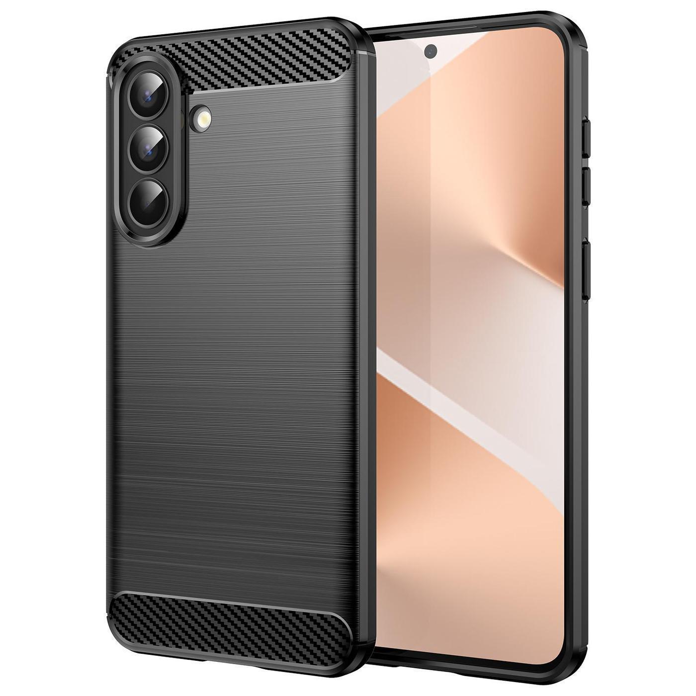 Funda silicona Samsung Galaxy A57 5G , alta protección e inserciones símil a fibra de carbono negro