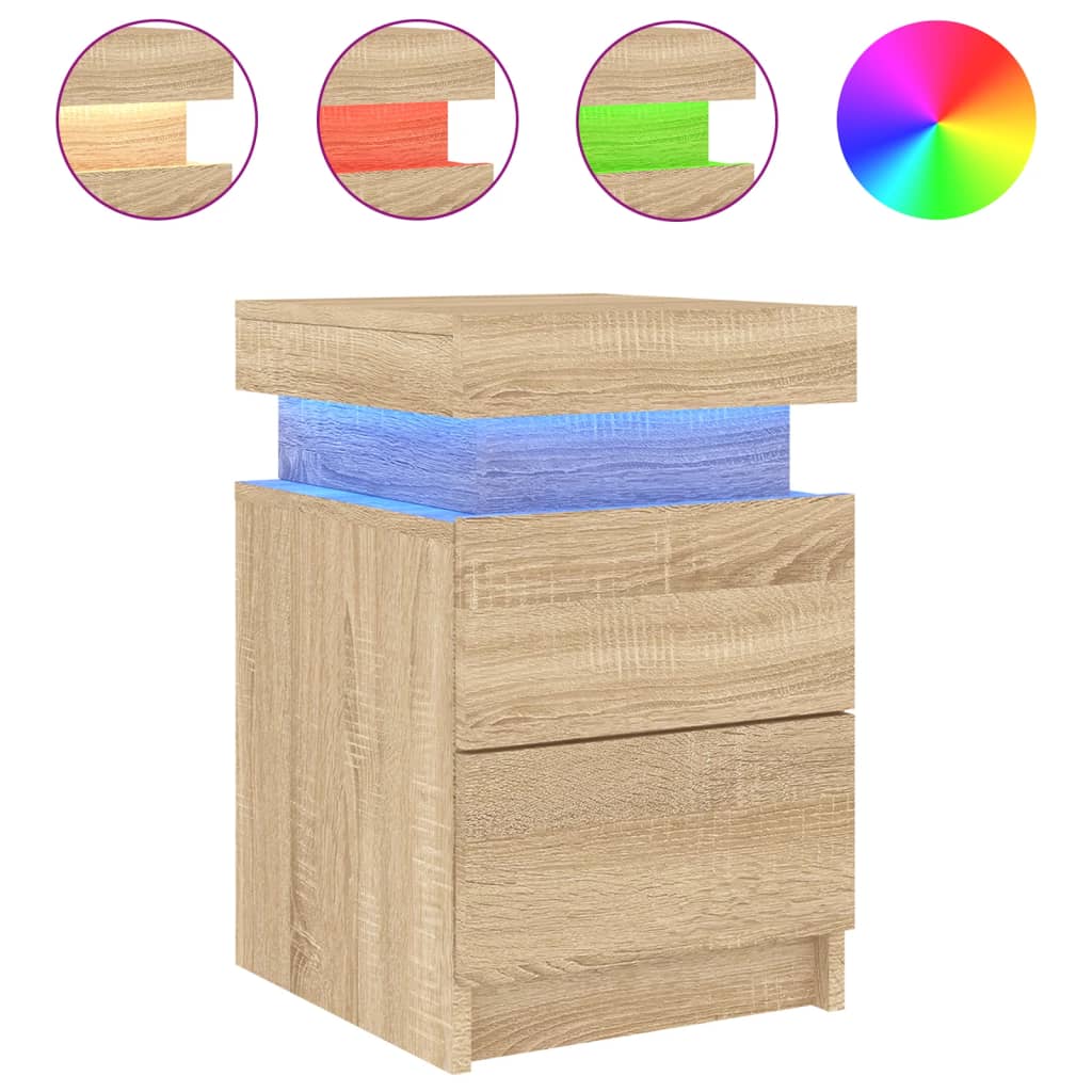 Mesita de Noche Vidaxl con Luces LED 35x39x55 Cm