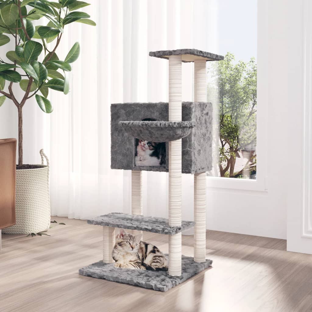 vidaXL Rascador para Gatos con Postes de Sisal 108,5 cm Juguete Torre Color Crema,  Gris claro,  Gris oscuro y mas