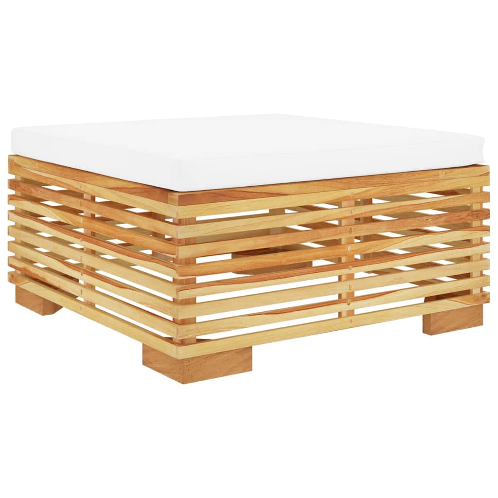 Taburete de Jardín Vidaxl de Madera Maciza Teca con Cojín, Crema y Gris Oscuro