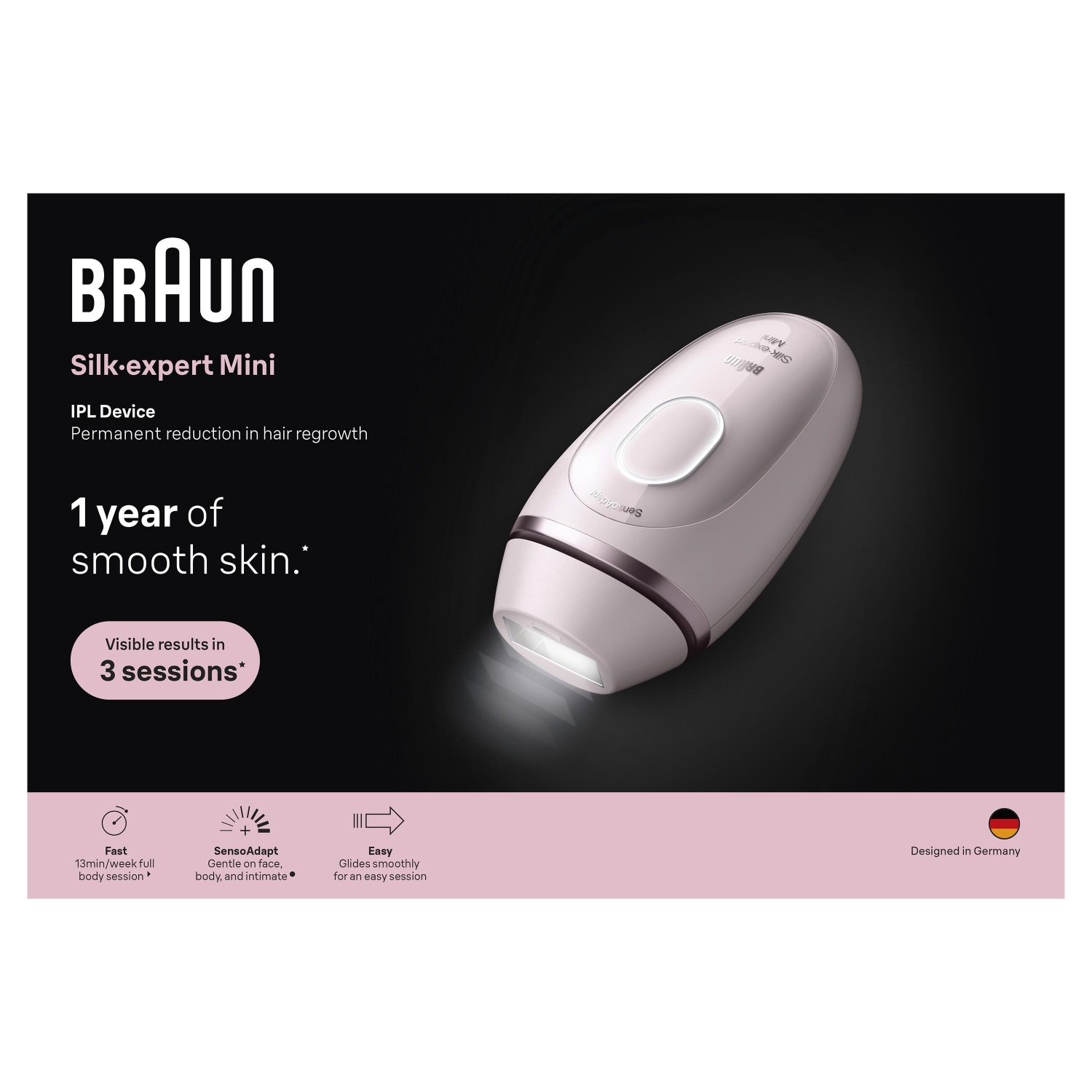 Braun Luz Pulsada Silk-Expert Mini Depiladora IPL, Alternativa a Depiladora Laser, Reducción Del Vello En Casa, Con Funda De Viaje, Tamaño Compacto, Fácil, Segura Y Eficiente. Producto Europeo con Garantía Oficial.