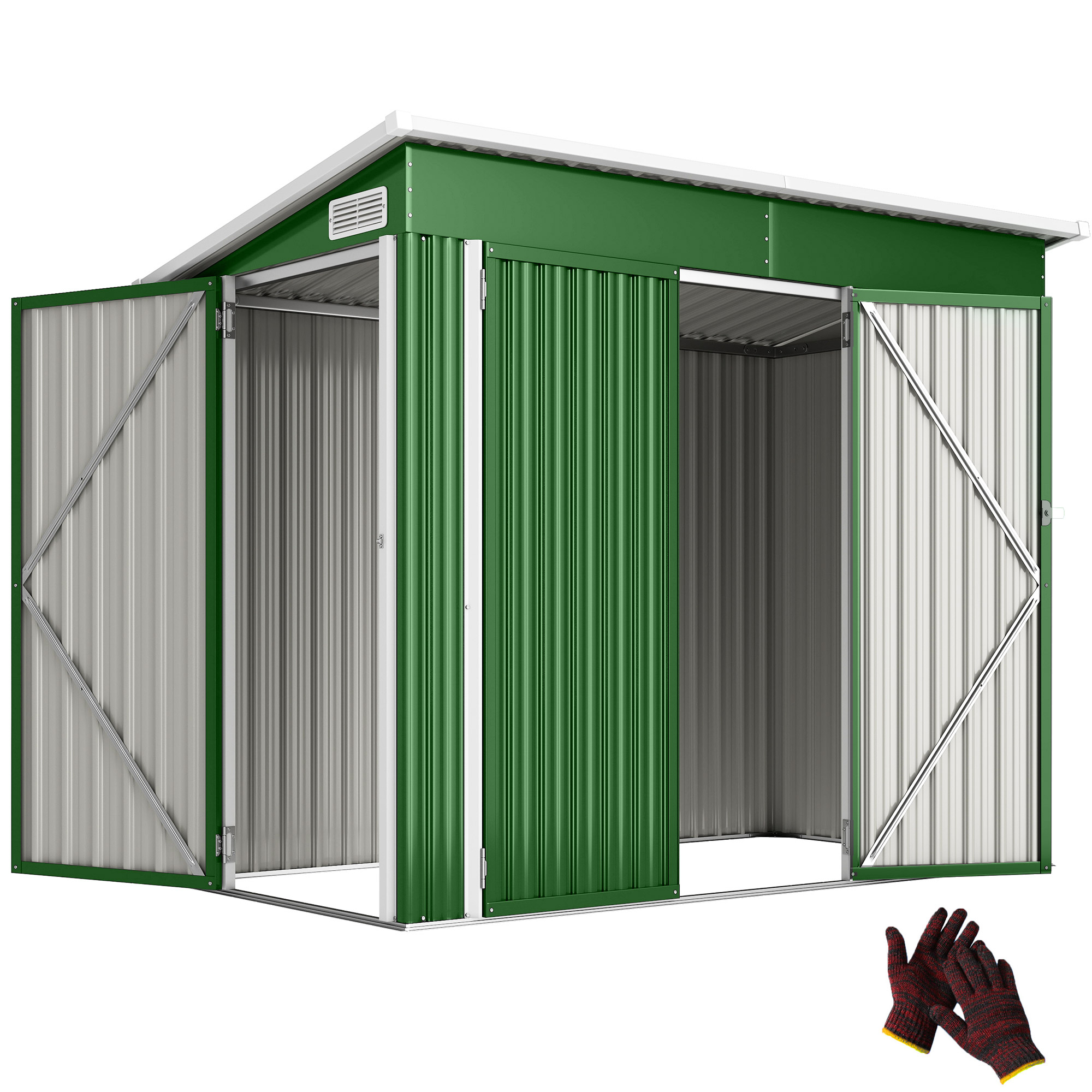 Outsunny Caseta de Jardín Exterior 2,7 m², 234x132x185 cm, Cobertizo de Jardín Exterior Metálico con Triple Puerta, Cerradura, Techo Inclinado y Ventilación para Almacenamiento de Herramientas