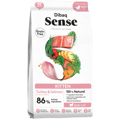 Dibaq Pienso Sense Grain Free Kitten de Pavo y Salmón para Gatitos - 1.5 Kg
