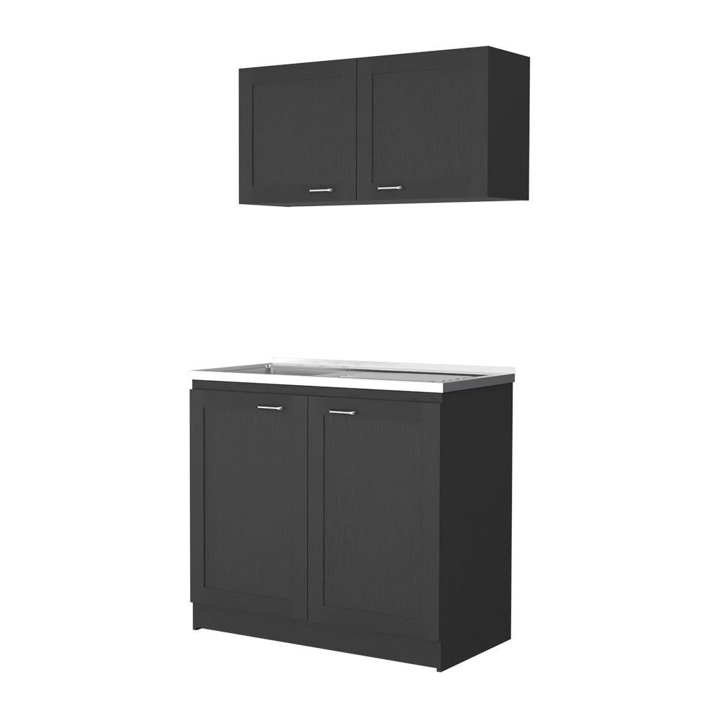 TUHOME Set Muebles de cocina con mueble lavavajilla y mueble sobre campana Zurich, Negro