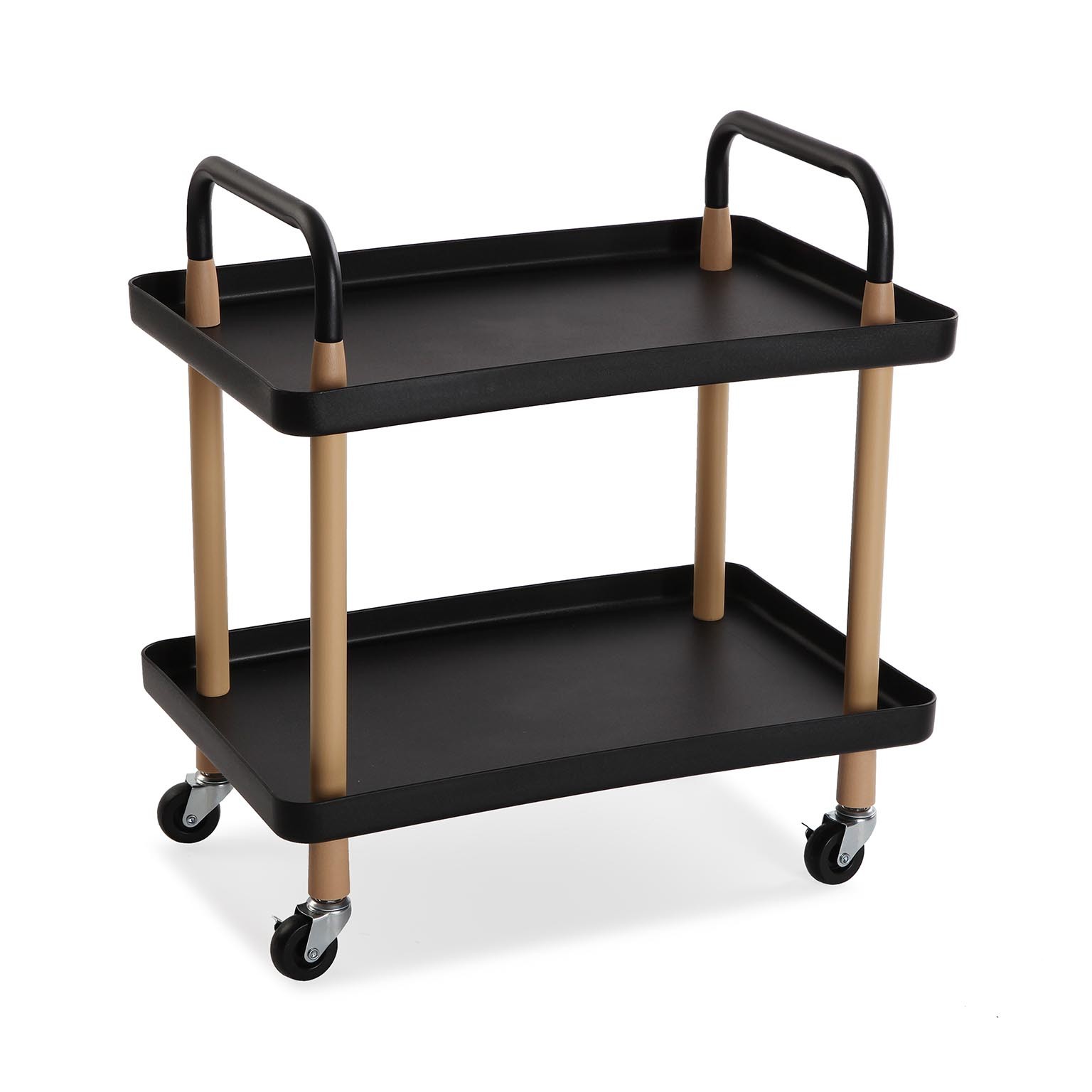 Versa Skuvoy Mueble para el Baño Auxiliar, Carro o Carrito de Almacenaje, con 2 estantes y ruedas, Medidas (Al x L x An) 55 x 36 x 53,5 cm, Metal y Plástico, Color Negro y marrón
