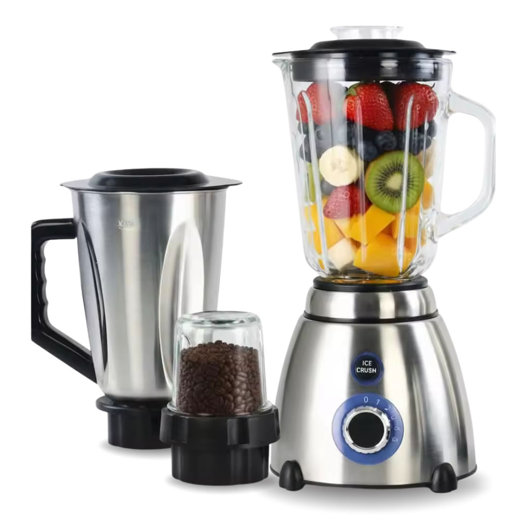 Licuadora batidora 2 en 1 con Molinillo | 1500W | Vaso 1.5L de Vidrio | 6 Cuchillas de Acero Inoxidable