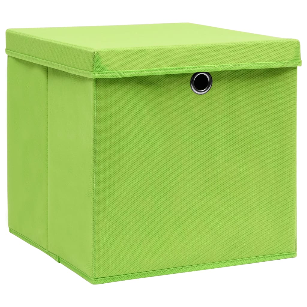vidaXL Cajas de almacenaje con tapas 10 uds tela verde 32x32x32 cm