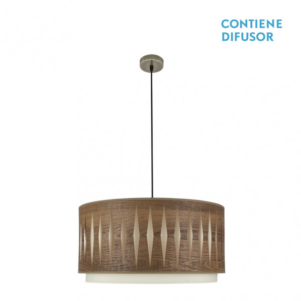 FABRILAMP Colgante ALEXANDRA Cuero/madera Oscura Regulable