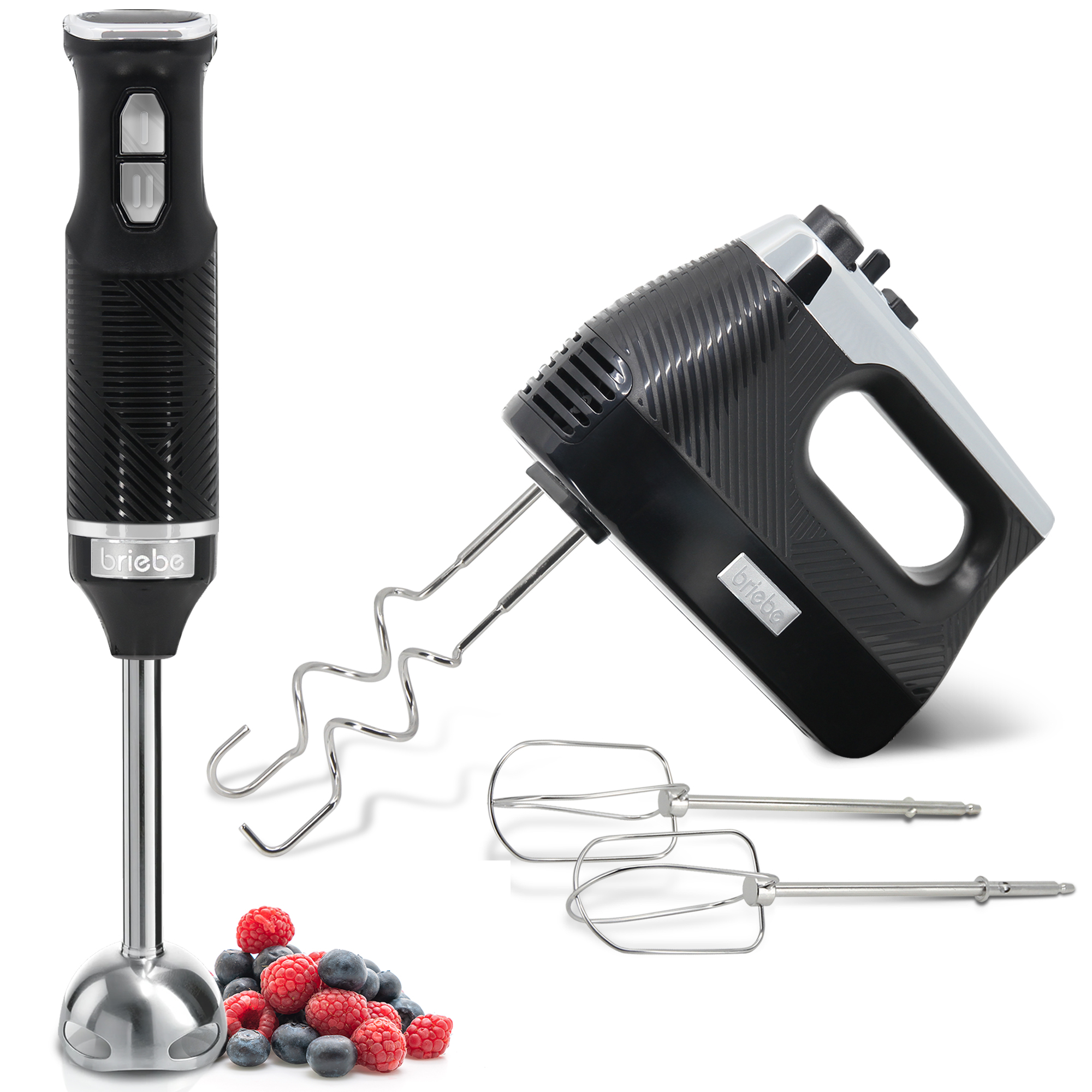 Briebe SKT1187BLK Elegance Set Batidora de Mano 2 Velocidades + Batidora Varillas Eléctrica 5 Velocidades + Turbo, 600W, Negro