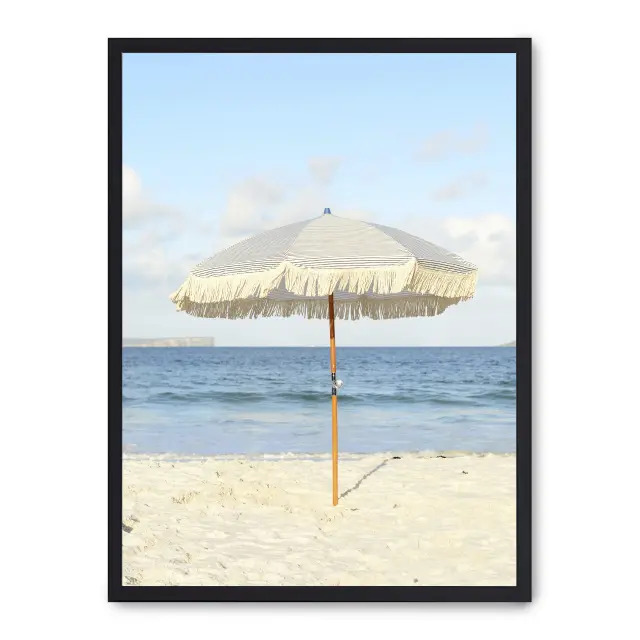 Cuadro beach umbrella iii 30x40cm, Póster impreso en papel de primera calidad de 180gr, montado sobre marco de madera MDF acabado en negro., Naturaleza - Playa