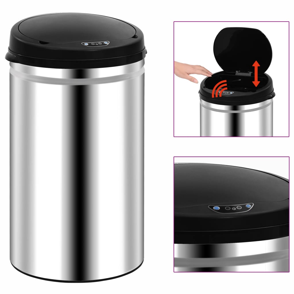 vidaXL Cubo de Basura con Sensor Automático 40 L Acero Inoxidable Papelera Color Plateado,  Negro, y mas