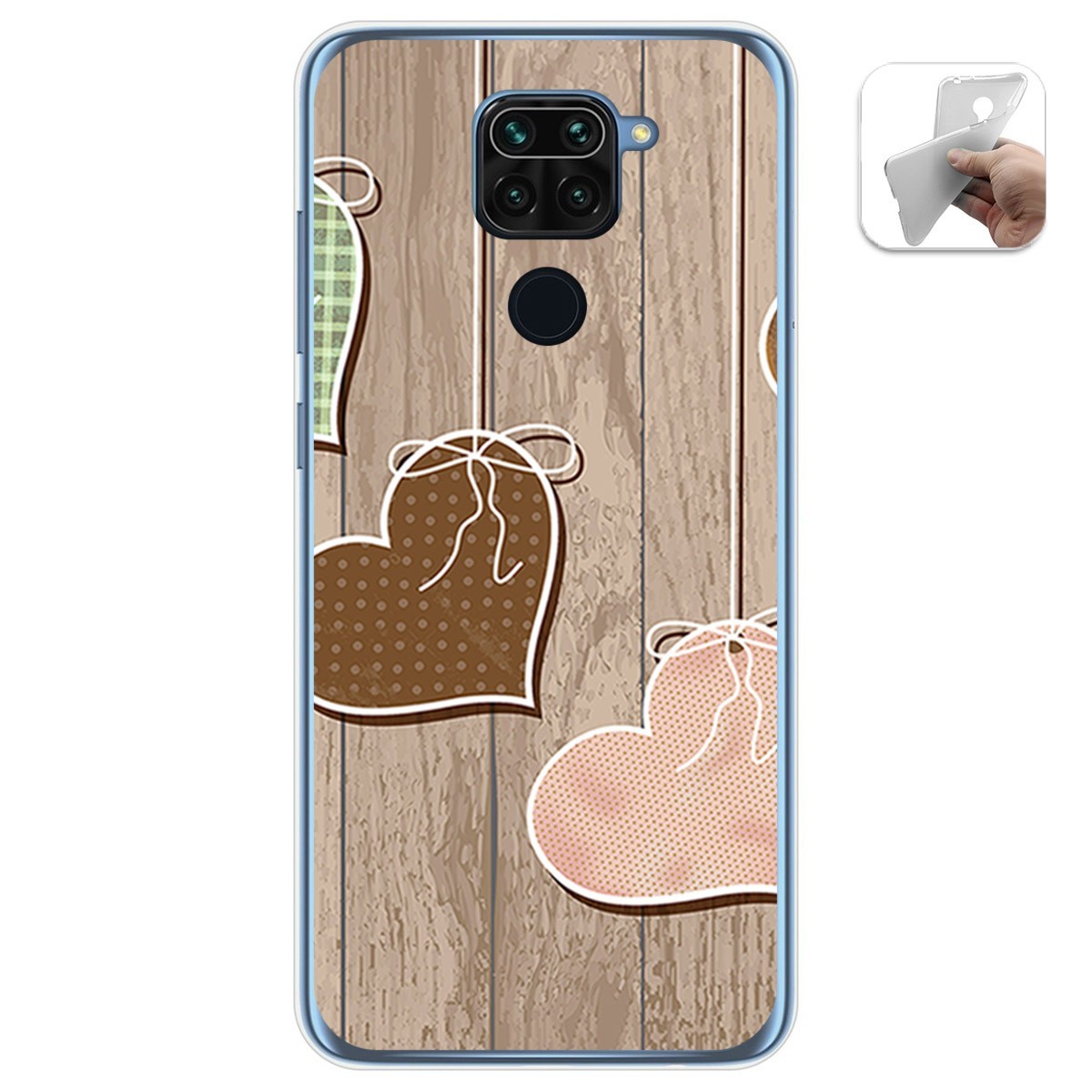 Tumundosmartphone Funda Gel TPU Xiaomi Redmi Note 9 Corazones Madera