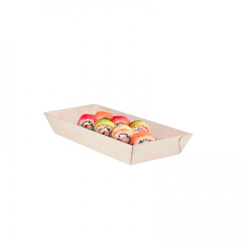 100 Uds. Bandeja sushi de madera samurai (21,5x8,5x3cm) | Ref: PW210SAMBQ215