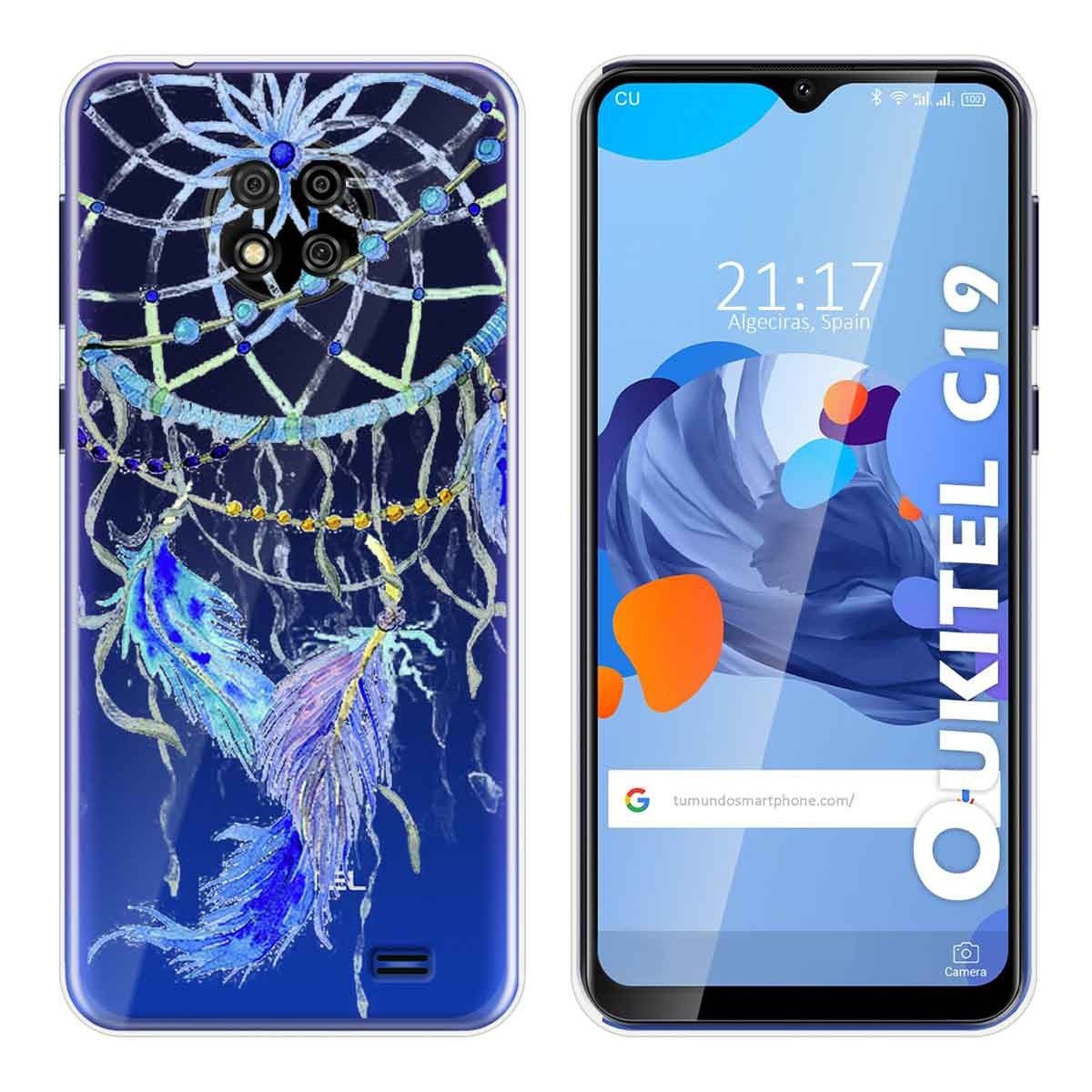 Tumundosmartphone Funda Gel Transparente para Oukitel C19 diseño Plumas Dibujos