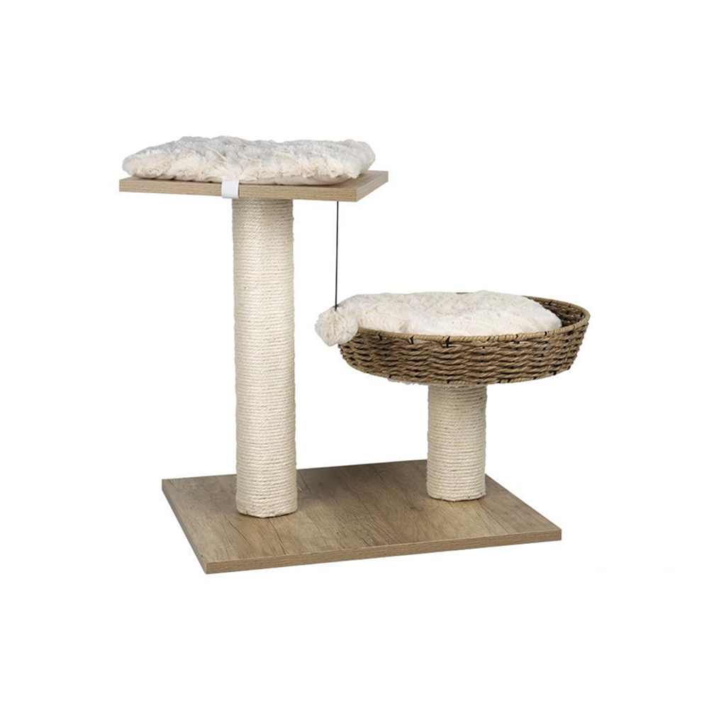 Rascador para Gatos con Dos Alturas y Cesta | 48x39x51 cm | Beige
