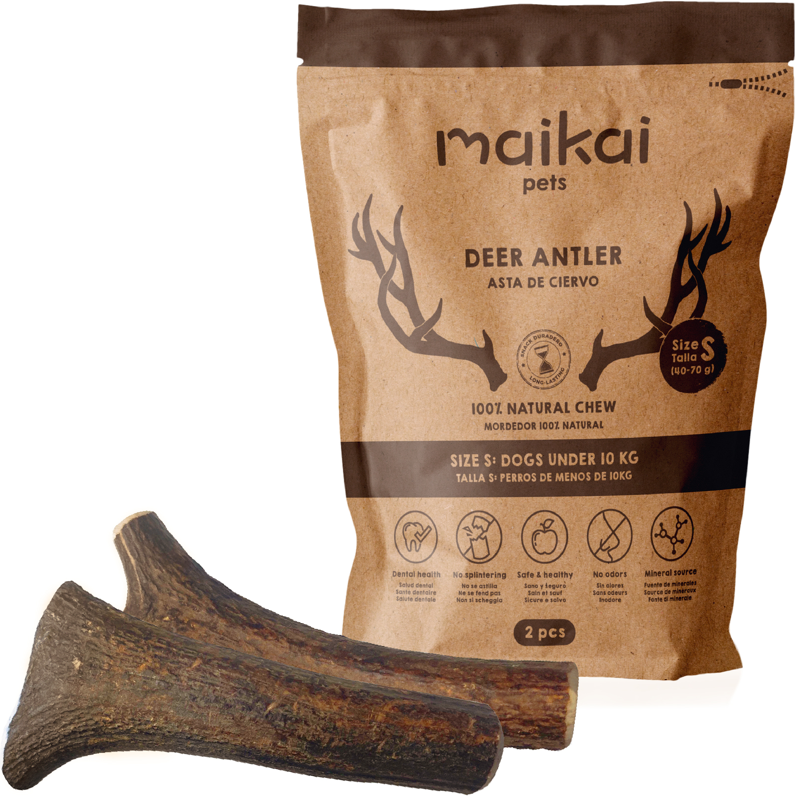 MAIKAI PETS - Asta de Ciervo para Perro - Mordedor Natural para Perros - Resistente -  Juguete para Perros