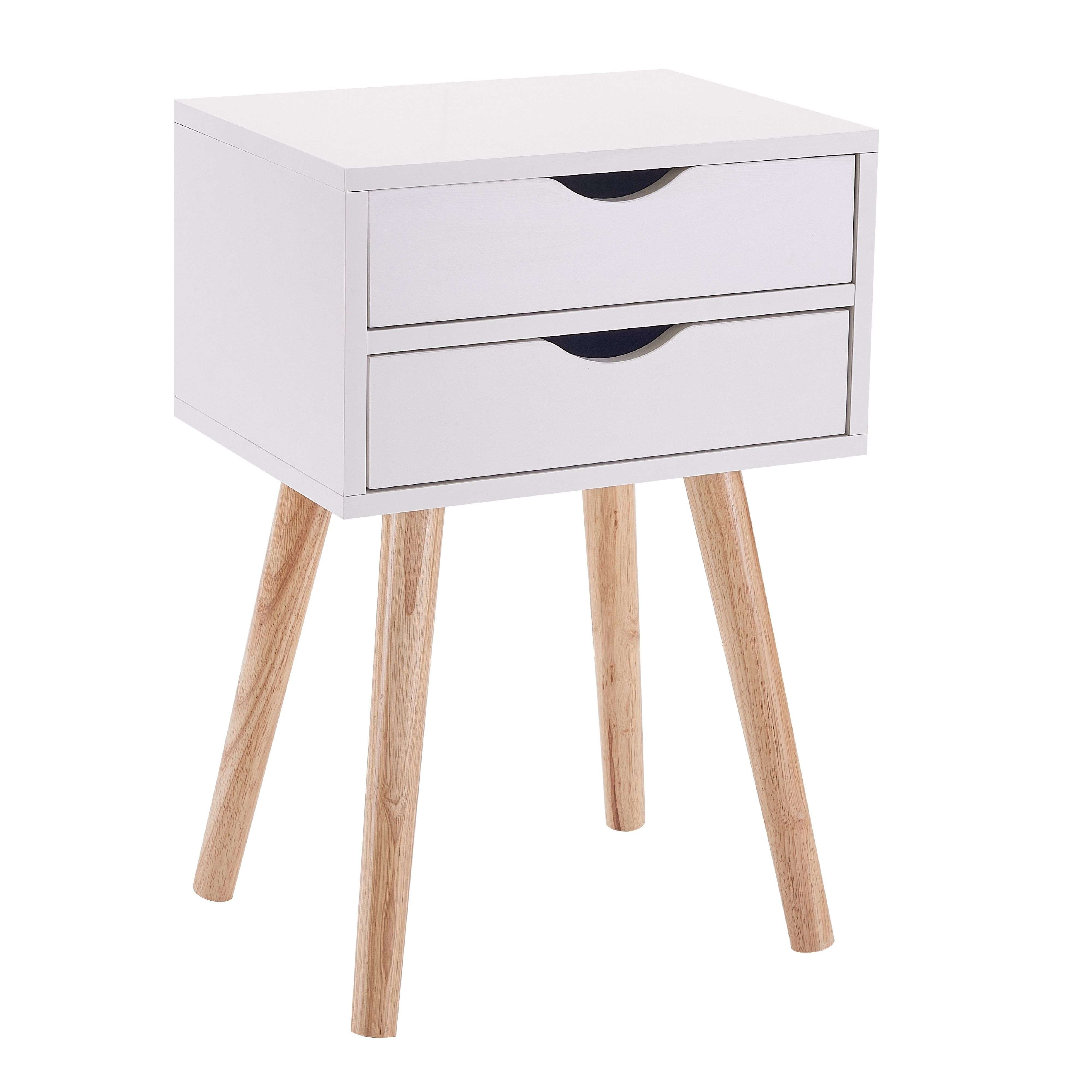 Mesita noche blanca alta 2 cajones Fiano dormitorio moderna nordico 60x40x30 cm