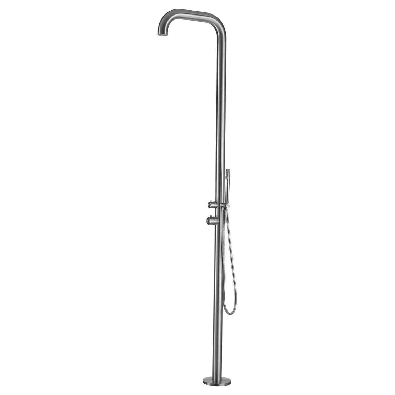 SINED Ducha de Jardín en Acero Inoxidable 316L naútico con ducha de mano Agua Caliente y Fría Conexiones a traves del suelo Accesorios en inox 316L De 230 cm Modelo DOCCIA CHIA INOX
