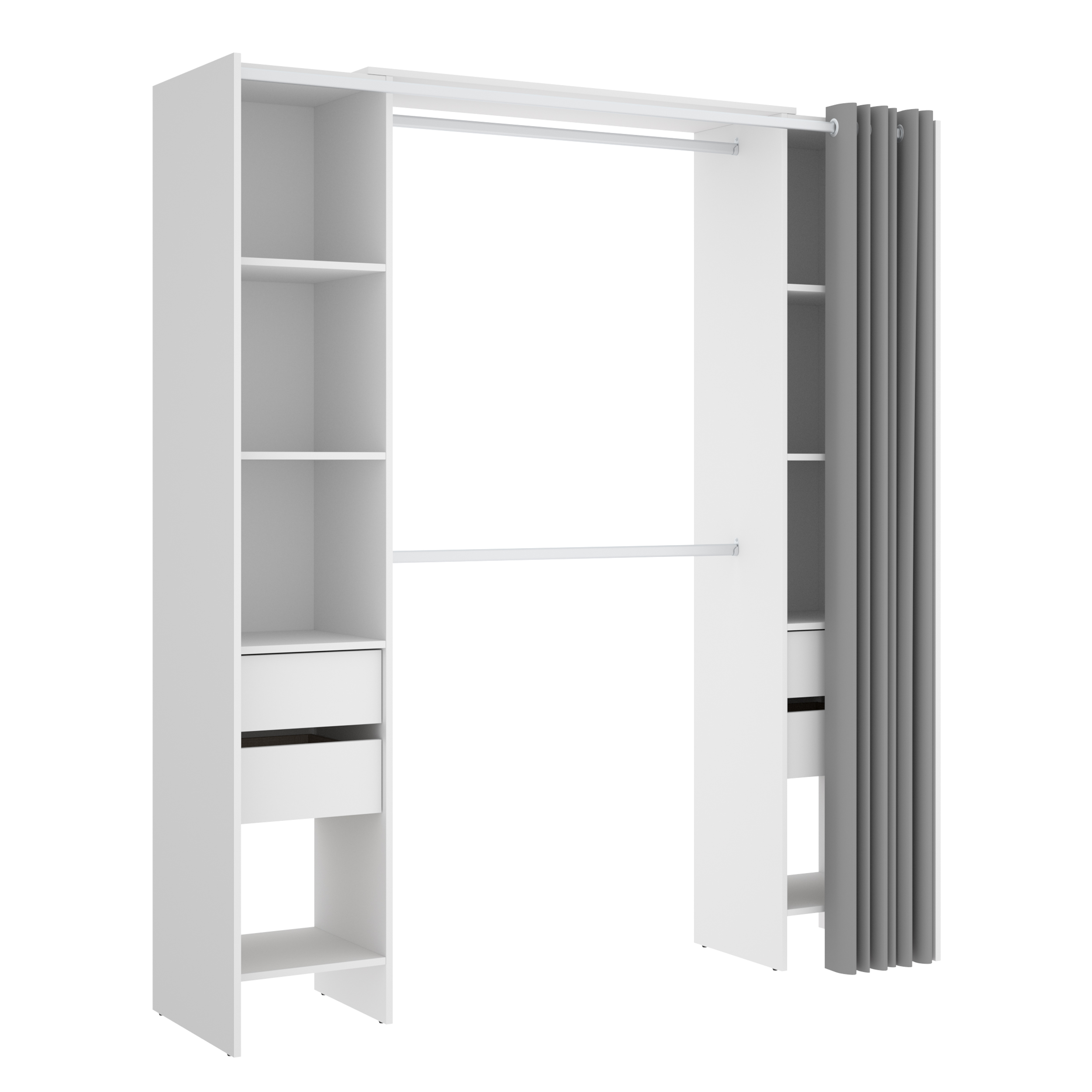 Dekit Kit Vestidor 4 Cajones y Cortina Blanco 205x180x50 - Gran Capacidad de Almacenaje e Incluye Cortina Gris