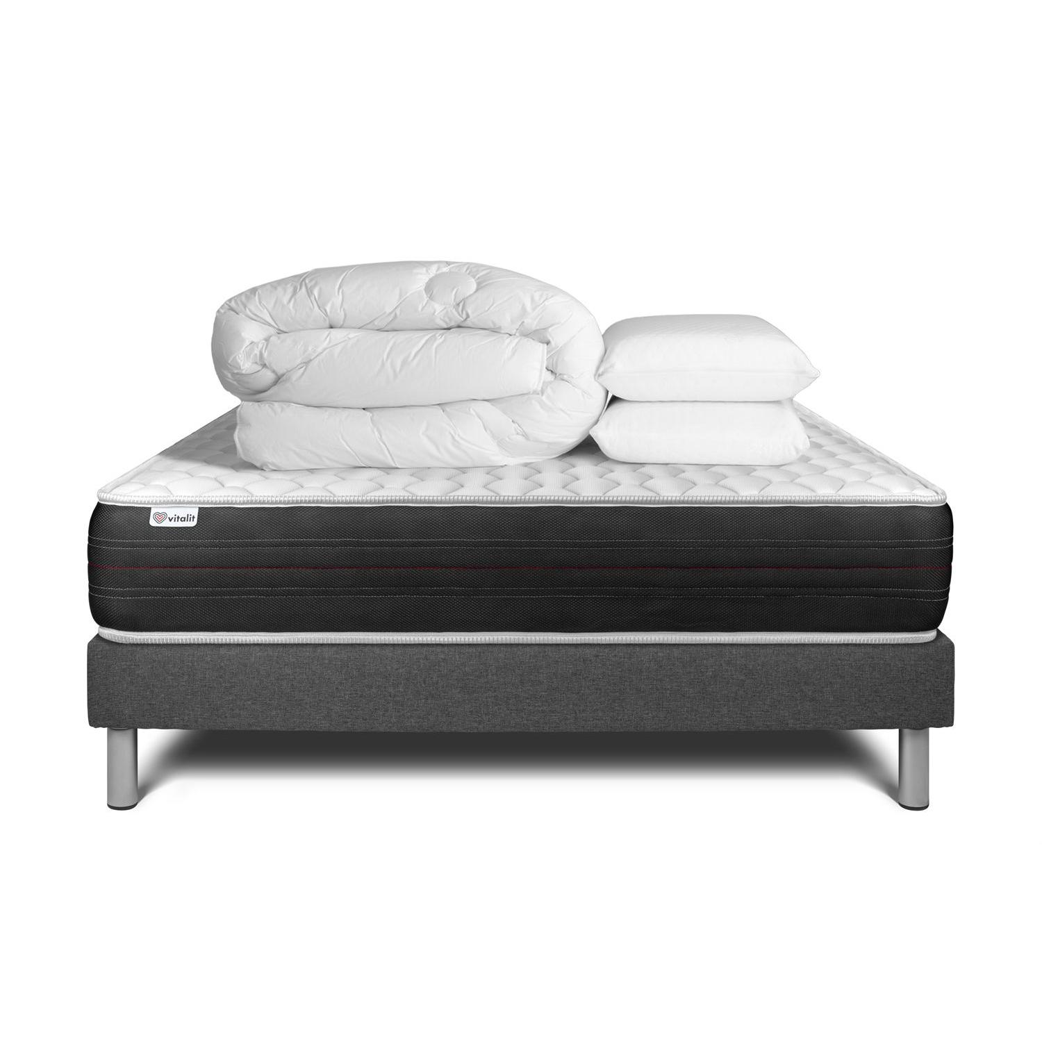 Pack cama completa - Colchón 160x200cm + Somier de láminas (en kit) + 2 almohadas + Edredón - Vitalspring