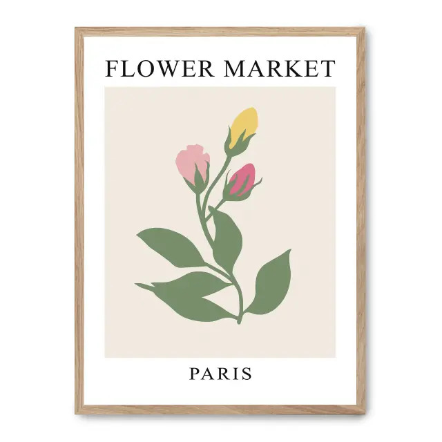 Cuadro flower market viii 30x40cm, Póster impreso en papel de primera calidad de 180gr, montado sobre marco de madera MDF acabado roble., Arte - Pinturas