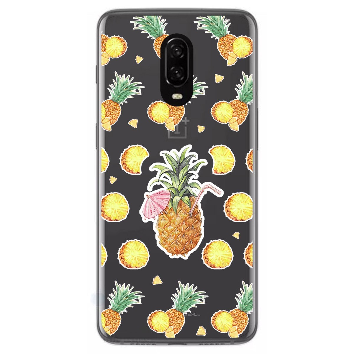 Tumundosmartphone Funda Gel Transparente para Oneplus 6T diseño Piña Dibujos