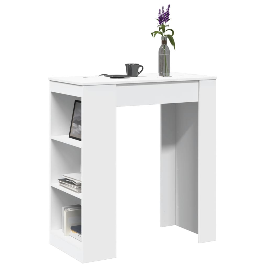 vidaXL Mesa alta con estantes madera ingeniería blanca 95x47x103,5 cm en color Blanco/Gris hormigón/Gris sonoma y más | estructura resistente ideal para salón dormitorio o estudio