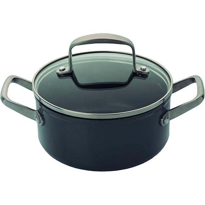 Arcos Serie Endura - Cacerola Antiadherente - Cuerpo de Aluminio Forjado 16 cm - Capacidad 1 litro - Mango de Acero Inoxidable - Color Negro (Libre de PFOA)