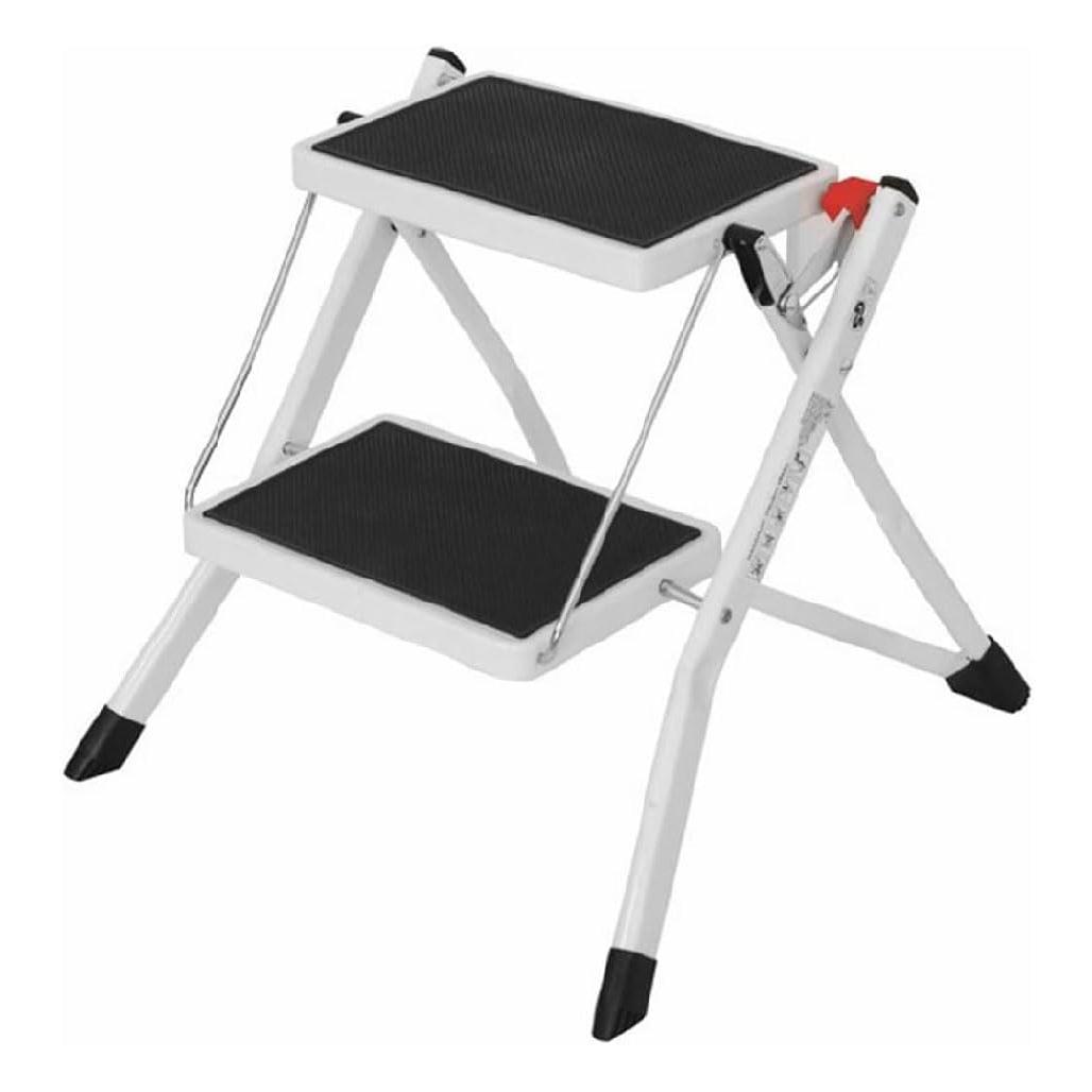 TIENDA EURASIA - Escalera 2 Peldaños Plegable de Aluminio, Superfice Antideslizante, Resistente a 150 Kg, 48,5x44,5x49,5 cm