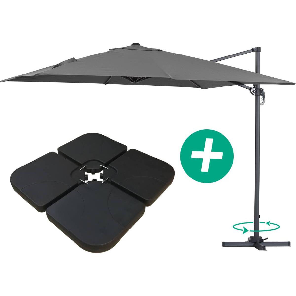 Habitat y Jardin - Parasol Lateral de jardín Alu "Sun 3" - Cuadrado  Carré - 3 x 3 m - Lastres incluidos - Gris