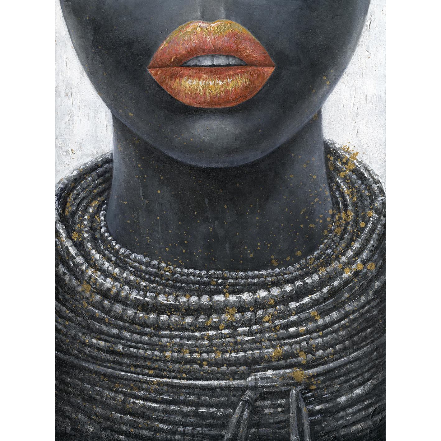 Hispanohogar Cuadro en Lienzo Pintado Al óleo Labios Rojos 70x100 Cm