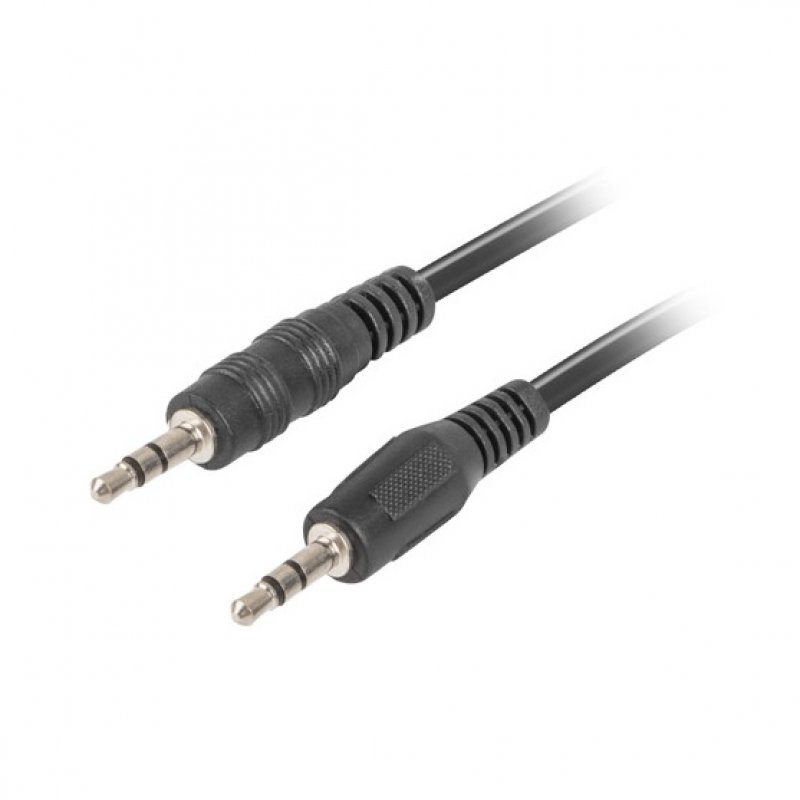 Lanberg Audio Cable MiniJack 3.5mm Male to Male 1.2m Black, ideal for connecting PCs, smartphones, and TVs with high-quality nickel-plated connectors for superior sound transmission.