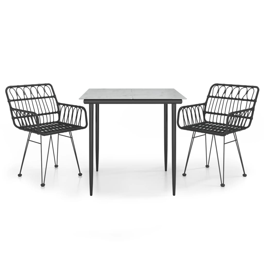 vidaXL Juego de comedor de jardín 3 piezas ratán sintético negro