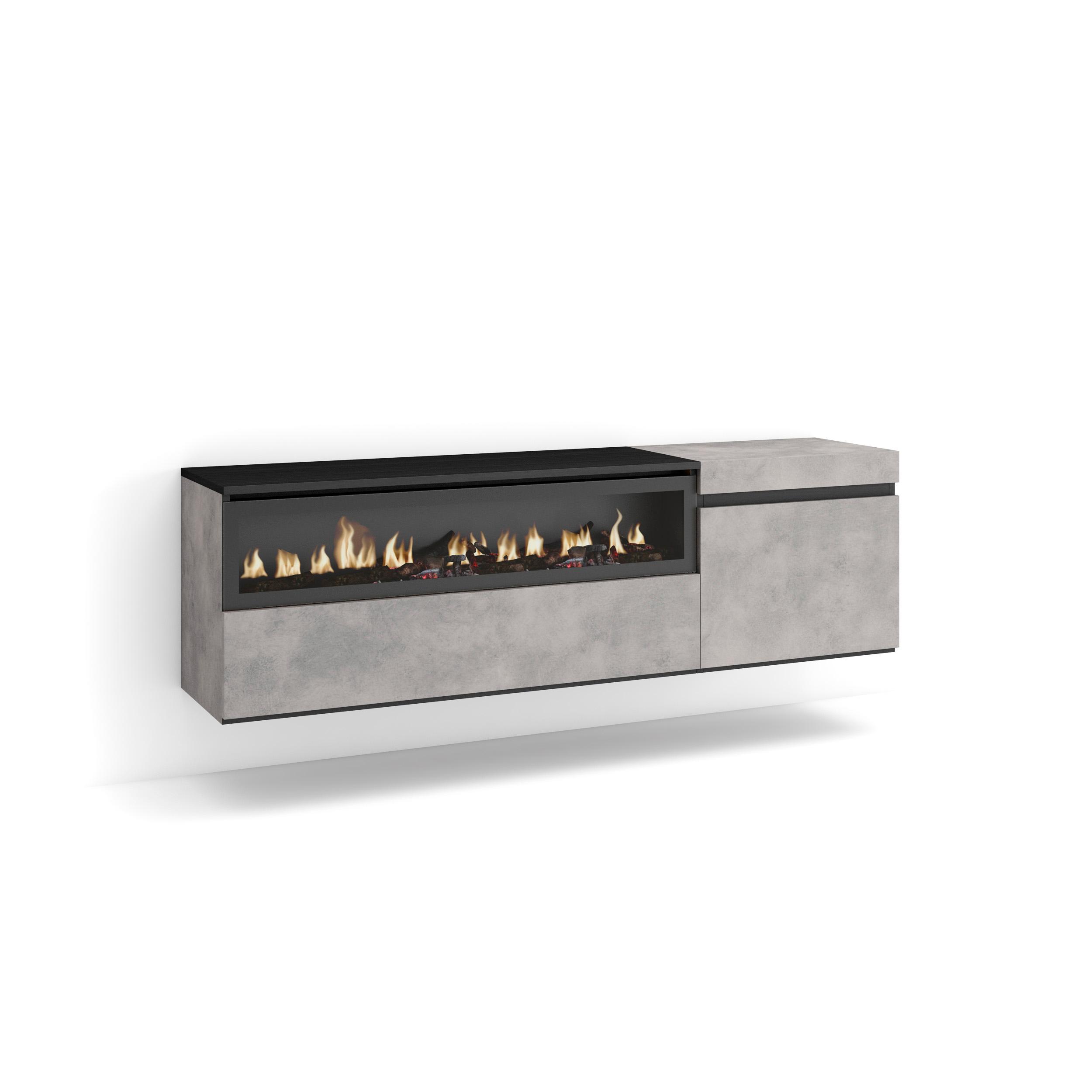 Skraut Home, Mueble de Televisión, Fuego led efecto 3d, Veteado de madera, Tacto poroso, Estilo Moderno Elegante, 153x35x45cm