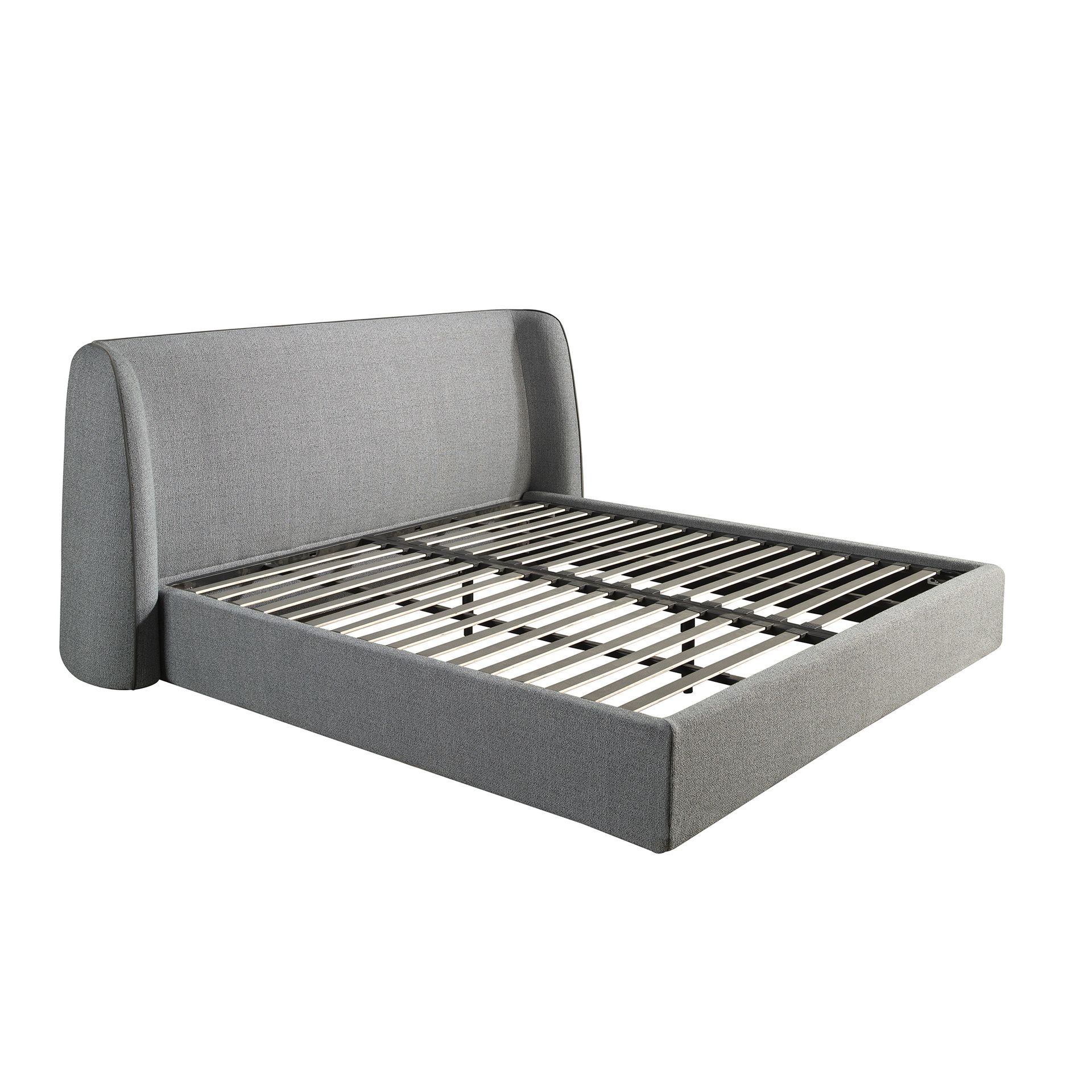 Ángel Cerdá - Cama de Matrimonio 7145 Tapizada en Tela Gris Oscuro + Somier Multiláminas Incluido + Patas Acero Negro + Cabecero con Ribete Terciopelo + Diseño Moderno 231x239x104 cm