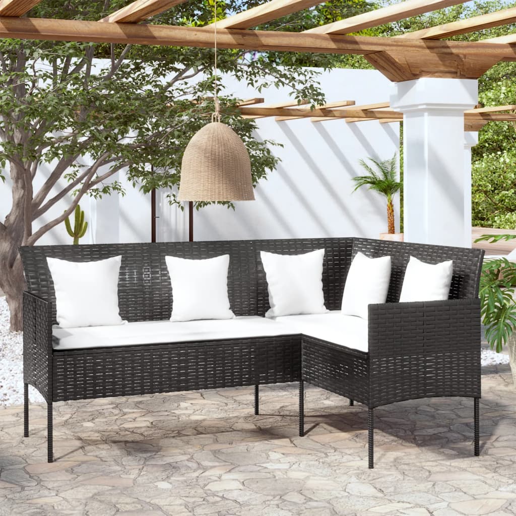 vidaXL Sofá en forma de L con cojines ratán sintético en color Negro/Gris | acolchados duraderos para sofás de jardín terraza exterior